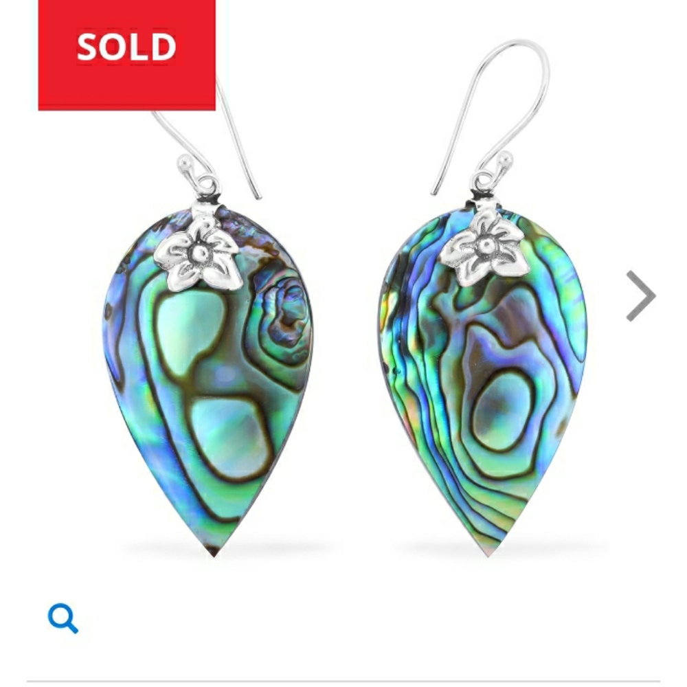 Abalone Shell Flower Drop Earrings 925 Sterling Silver - Picture 4 of 4